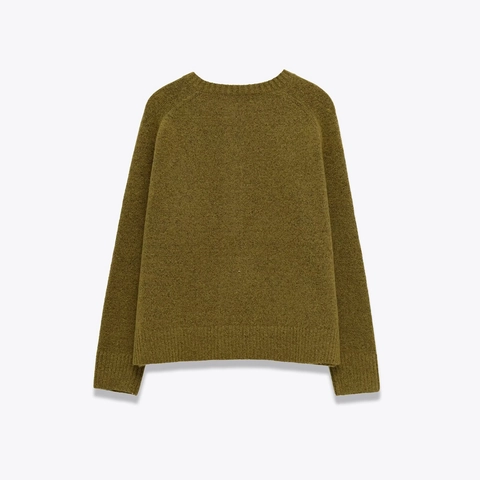 Suéter De Punto Mujer Holgado Casual Cuello Redondo Media Tapeta Botones Verde Oliva Suave Poliéster Acrílico Manga Larga