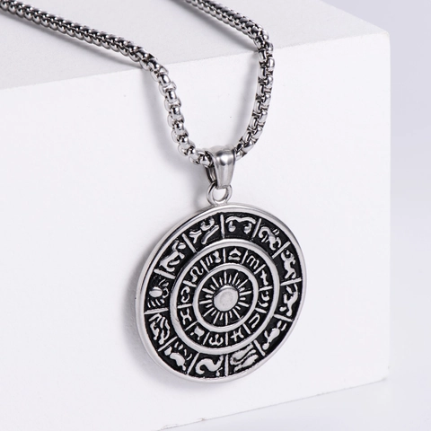 Collana Con Ciondolo Runa Targa Rotonda Sole Zodiaco Mitologia Vichinga Norrena Vintage Gioielli In Acciaio Inossidabile Da Uomo