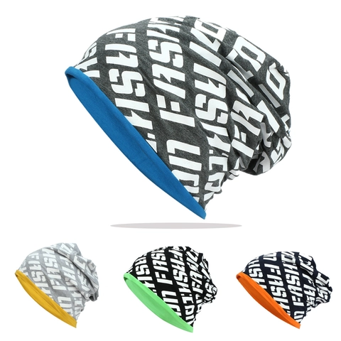 Reversible Slouchy Beanie Hat Cotton Polyester Double Sided Letter Print Windproof Warm Outdoor Cycling For Men Women