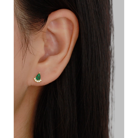 Pendientes De Botón De Plata De Ley 925 Para Mujer Con Piedra Preciosa Verde Esmeralda En Forma De Pera Y Circón