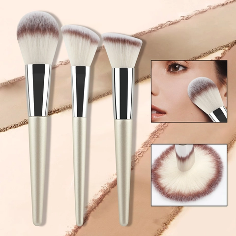 Professionele Make-Up Kwasten Champagne Goud Houten Handvat Synthetische Vezel Poeder Contour Foundation Voor Beginners