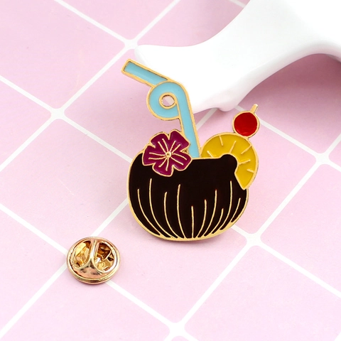 Spilla In Smalto Cartone Animato Pin Lega Bevanda Creativa Tè Al Latte Cervello Cocco Distintivo Metallo Zaino Abbigliamento