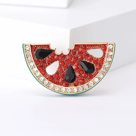 Mode Legering Watermeloen Broche Voor Vrouwen Glanzende Strass Ingelegde Fruit Speld Voor Overhemd Pak Revers Sieraden