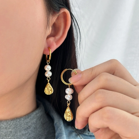 Vintage Natural Freshwater Pearl Dangle Earrings For Women Titanium Steel Gold Plated Water Drop Long Hook Earrings Gift