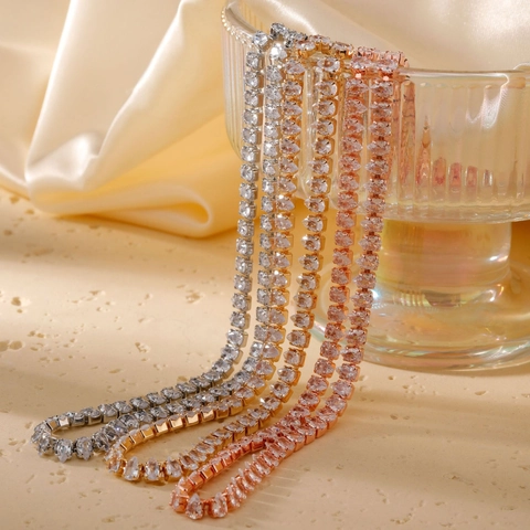 Collana Tennis Zirconia Taglio Pera Rame Lusso Leggero Alla Moda Versatile Matrimonio Festa Gioielli Per Donne
