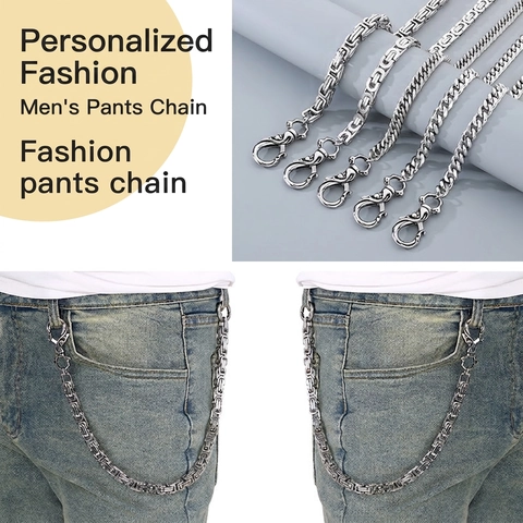 Chaîne De Pantalon Homme En Acier Inoxydable Fermoir Mousqueton Crâne Byzantine Cubaine Punk Rock Goth Chaîne Portefeuille Jeans