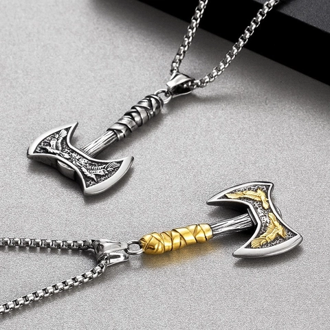 Collana Con Pendente A Scure Vichinga Vintage Acciaio Inossidabile Mitologia Norrena Ascia Di Corvo A Doppia Testa Per Uomo