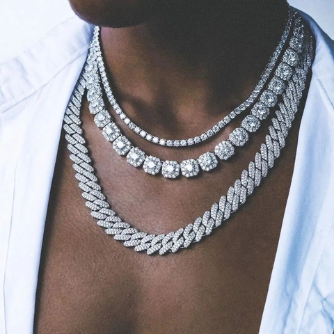Collar De Cadena Cubana De Hip Hop Con Piedras Preciosas Cuadradas Cobre Diamantes De Imitación Joyería Streetwear
