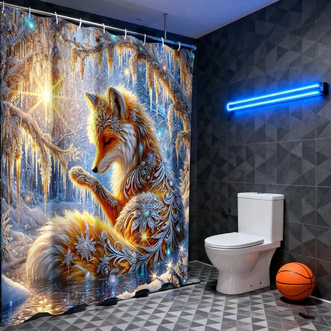Fantasy Tier Duschvorhang Polyester Wasserdicht Badezimmer Dekorativ Winter Schnee Wald Landschaft Waldtiere Mit Haken