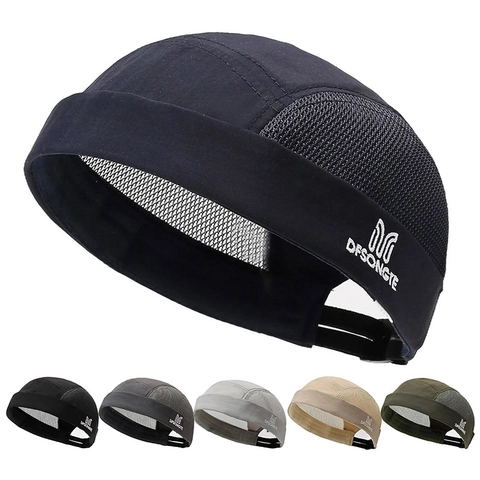 Men Women Quick Dry Breathable Mesh Docker Hat Brimless Sailor Cap Adjustable Retro Hip Hop Beanie Melon Hat Outdoor