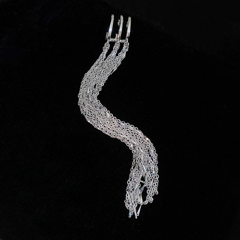 Elegante Lange Quasten Ohrclips Ohne Ohrenschmeichler Kupfer Metall Mehrlagige Wellenkette Ear Cuff Silberfarben Modeschmuck Für Damen