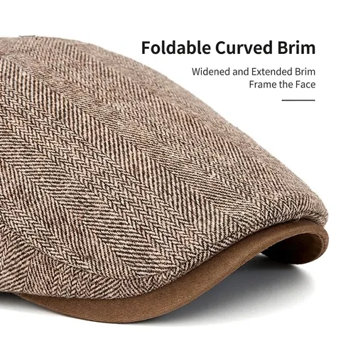 Herren Vintage Schiebermütze Retro Britisch Fischgrätenmuster Flatcap Verstellbar Warm Fleecegefütterte Ivy Hut