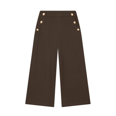 High Waisted Wide Leg Pants For Women Polyester Solid Color With Gold Buttons Navy Style Casual Elegant Trousers