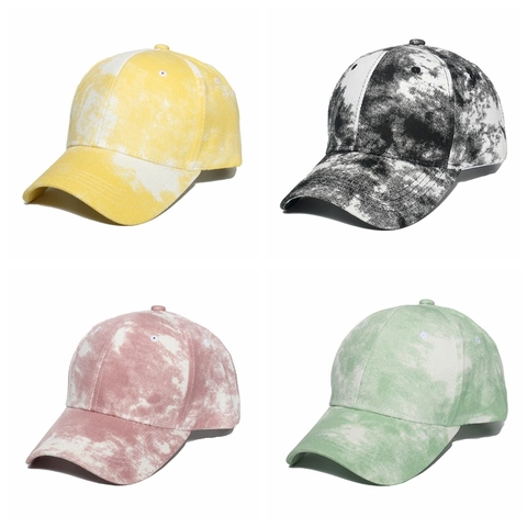 Casquette De Baseball En Coton Tie Dye Visière Incurvée Réglable Chapeau De Soleil Streetwear Vintage Esthétique Extérieur