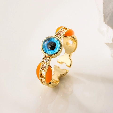 Evil Eye Offener Ring Für Damen 18K Vergoldetes Kupfer Mit Bunter Emaille Und Zirkonia Verstellbarer Fingerschmuck