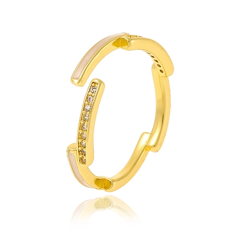 Adjustable Copper Zirconia Artificial Pearl Open Ring For Women Western Fashion Geometric Versatile Ring Jewelry Gift