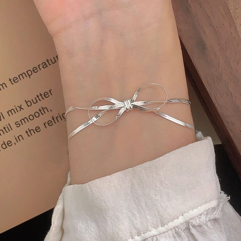 925 Sterling Silber Schleife Halskette Ohrstecker Und Armband Minimalistischer Eleganter Schmuck Für Frauen