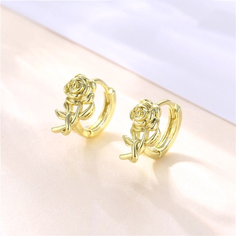 Vintage Rose Flower Hoop Earrings Golden Copper Retro Elegant Simple Huggie Jewelry For Women