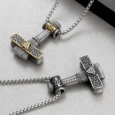 Collar Con Colgante De Martillo De Thor De Acero Inoxidable Vikingo Nórdico Mjolnir Nudo Celta Valknut Retro Gótico Joyería Regalo Para Hombres
