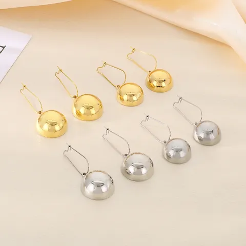 Stainless Steel Earrings Mirror Polished Hollow Hemisphere Ball Geometric Minimalist Long Drop Stud Jewelry For Women
