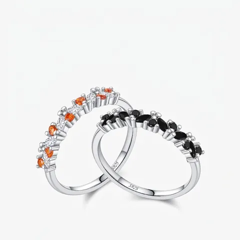 Marquise Schliff Zirkonia Stapelbar Ring 925 Sterling Silber Orange Schwarz Weiß Edelstein Band Für Damen Mode