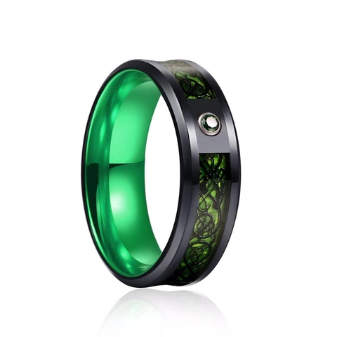 Keltische Draak Wolfraamstaal Ring Voor Heren Titaniumstaal Ingelegd Rood Blauw Koolstofvezel Lichtgevende Band Punk Sieraden
