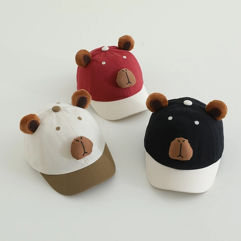 Cappellino Da Baseball Bambini Cotone Con Orecchie Di Peluche 3D Ricamo Animale Colore A Contrasto Parasole All'aperto