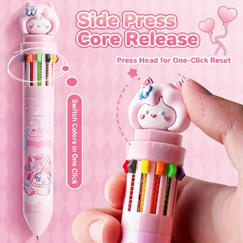 Multi Color Ballpoint Pen Retractable Cartoon Animal Figure Top Stationery Writing Drawing For Students Kids