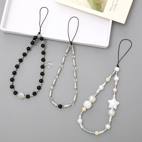 Acryl Perlen Handy Kette Artificial Pearl Trageband Anti-Verlust Schmuck Für Kamera Handy Zubehör Stern Buchstabe C
