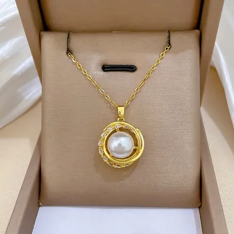 Rotating Bird Nest Artificial Pearl Pendant Necklace Stainless Steel Copper Zirconia Elegant Luxury Jewelry For Women Gold Tone