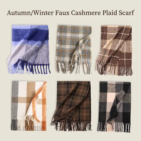 Dames Zachte Geruite Kwastje Sjaal Dikke Polyester Imitatie Kasjmier Ruitjes Omslagdoek Warme Winter Hals Sjaal Klassiek Accessoire