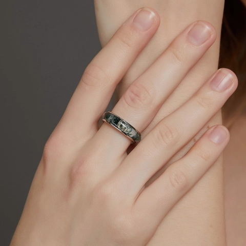 925 Sterling Silver Moss Agate Ring Minimalist Natural Green Stone Inlaid Finger Band For Women Fashion Commuter Jewelry