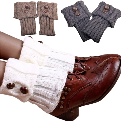 Women Knitted Boot Cuffs Leg Warmers Acrylic Ribbed Knit Diamond Pattern With Buttons Winter Autumn Short Socks