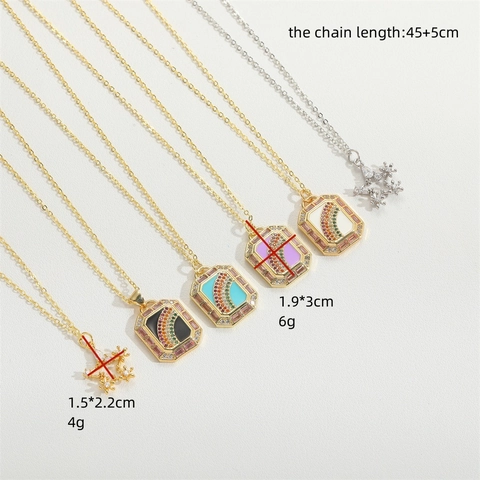 Collar Con Colgante Rectangular De Arcoíris Cobre Con Circonitas De Colores Esmalte Joyería Retro De Lujo Para Mujer
