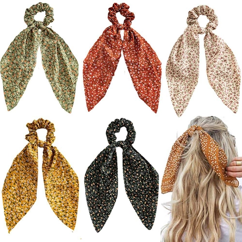 Elastici Per Capelli Con Nastro Floreale Elastico In Tessuto Supporto Per Coda Di Cavallo Fermacapelli In Chiffon Per Donne Ragazze Accessori Retro