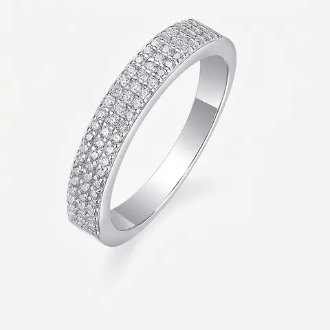 Δαχτυλίδι Moissanite από Ασήμι 925 για Γυναίκες Τριών Σειρών Pavé Eternity Wedding Band Λαμπερό Κόσμημα Αρραβώνων Δώρο