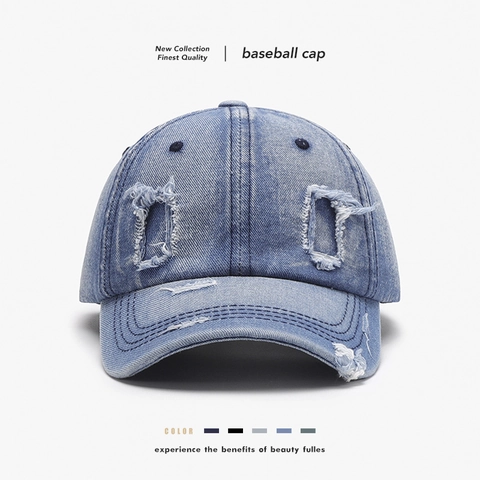 Cappello Da Baseball In Denim Cotone Lavato Distressed Retro Vintage Buchi Regolabile Berretto Morbido Per Uomo Donna