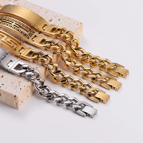 Heren 316L Roestvrijstalen Cubaanse Schakelarmband Griekse Sleutel Plaat Spaans Gebed Kruis Religieuze Hip Hop Sieraden