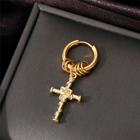 Orecchini A Cerchio Acciaio Inossidabile Croce Dinosauro Angelo Spada Leopardo Ciondoli Placcati Oro Punk Gothic Gioielli