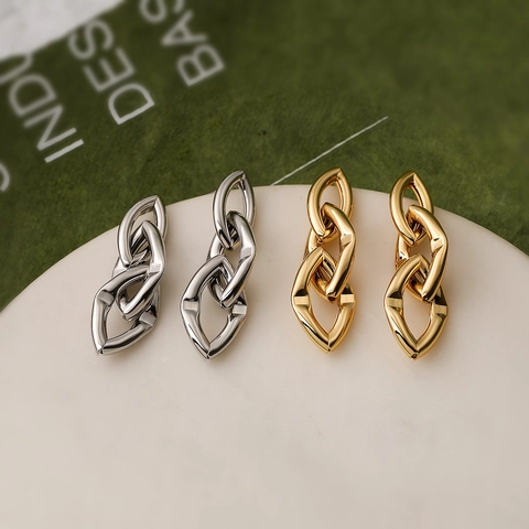 Geometric Irregular Link Dangle Earrings Copper Gold Plated Minimalist Fashion Niche Style For Women