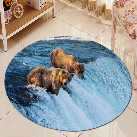 Tappeto Rotondo Poliere Flanella Assorbente Antiscivolo Zerbino Paesaggio Naturale Orso Delfino Motivo Decorazione Casa