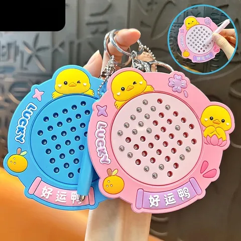 Cartoon Lucky Duck Magnetic Ball Drawing Board Keychain Stress Relief Toy Portable Mini Sketchpad Pendant Gift For Kids Students