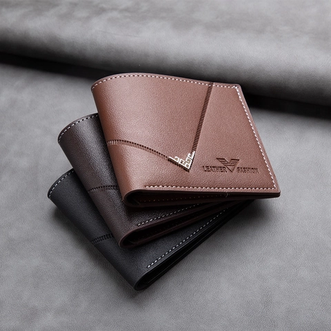Men Short Bifold Wallet Premium PU Leather Multi Card Slots ID Window Slim Lightweight Business Commute Daily Purse