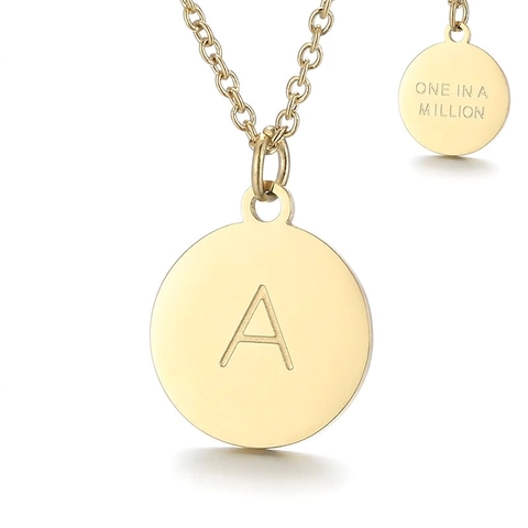 Collar De Acero Inoxidable Minimalista Con Colgante De Moneda Redonda Dorada Letra Inicial Y Grabado