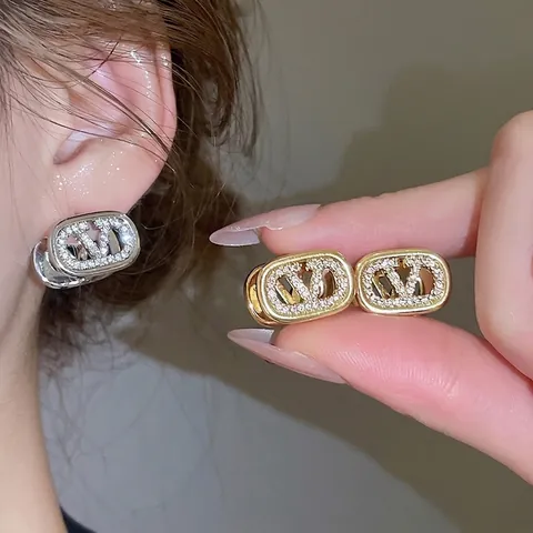 Ovale Ring Oorbellen Met Zirkonia En Zilveren Oorsteker Franse Vintage Stijl Elegante Luxe Sieraden Voor Vrouwen