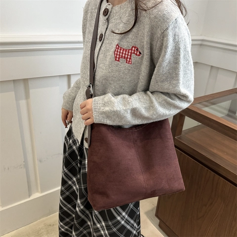Women Large Capacity Tote Bag Retro Suede PU Leather Commuter Shoulder Handbag With Adjustable Strap Vintage Hobo