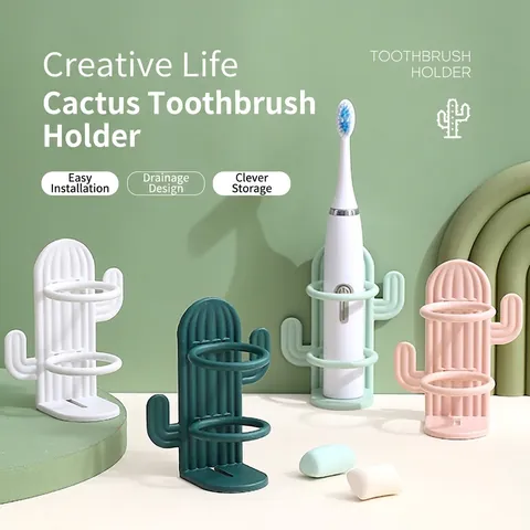 Portaspazzolino Cactus Parete Plastica PP Adesivo Impermeabile Drenaggio Bagno Spazzolino Elettrico Organizzazione