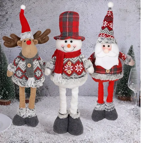 Bambola Telescopica Natale Peluche Retrattile Babbo Natale Pupazzo Di Neve Renna Ornamento Scrivania Maglia Festivo