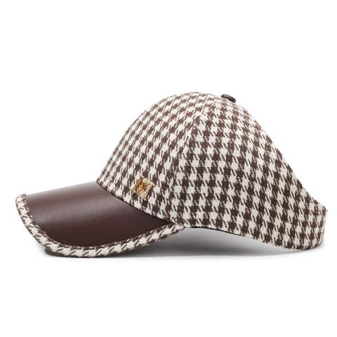 Damen Houndstooth Baseballkappe Kunstleder Krempe Metall Buchstabe M Strass Retro Verstellbar Mode Entenschnabel Hut