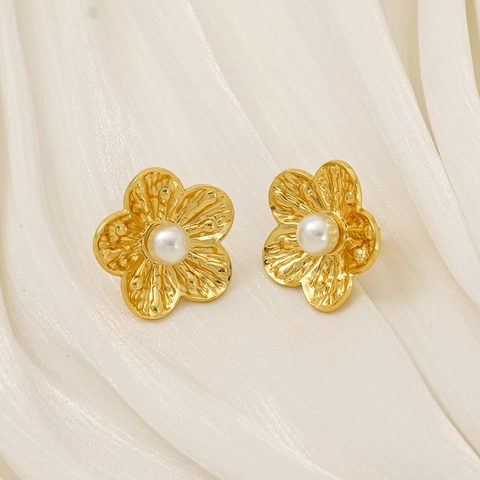 Blumen Ohrstecker 18K Vergoldet Edelstahl Mit Künstliche Perle Zirkon Elegante Vintage Schmuck Für Frauen